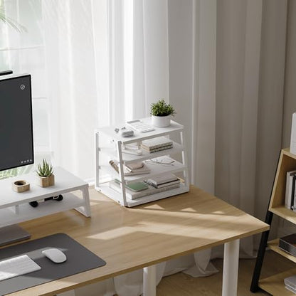 Fenge Desk Shelf Organizer, 4-Tier Tower Desktop Office Shelves, White - color: White