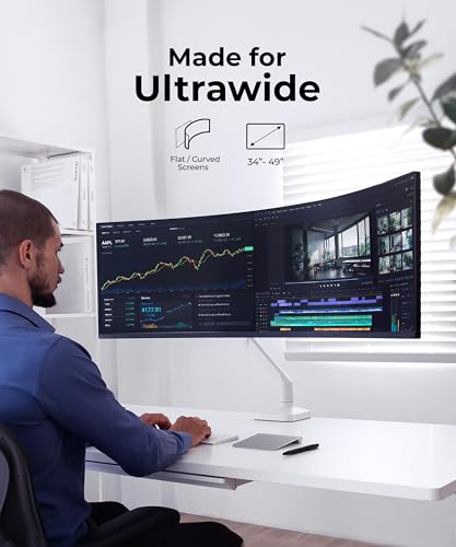 Modernsolid Heavy Duty Monitor Arm for 34-49 Inch Ultrawide Curved Screens | 14-38 lb Support,Gas Spring Full Motion,Cable Management,VESA 75x75/100x100,Red Dot Award-Winning Design,White - color: White