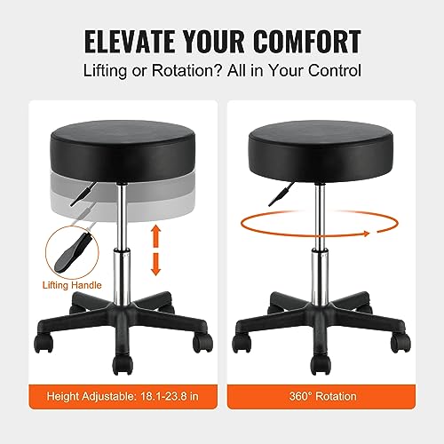 VEVOR Rolling Stools with Wheels 400LBS Weight Capacity Swivel Stools Chair - color: Black, size: 19.69"D x 19.69"W x 18.11"H