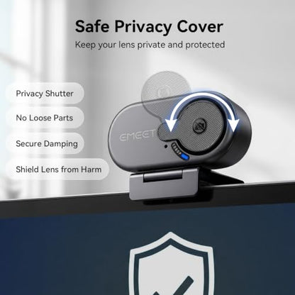 EMEET C100 1080P Webcam for PC w/Rotating Privacy Cover, Mic & Metal Clip | Computer Camera for Home Office, Meetings, Learning, Streaming, External Webcam for Desktop, Laptop, PC USB-A - style: Smooth 1080P w/ Stable Fixed Focus