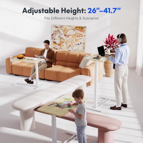 FLEXISPOT H7 32" Pneumatic Height-Adjustable Overbed Table with Wheels - color: White Wood Grain, size: Large