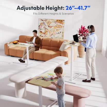 FLEXISPOT H7 32" Pneumatic Height-Adjustable Overbed Table with Wheels - color: White Wood Grain, size: Large