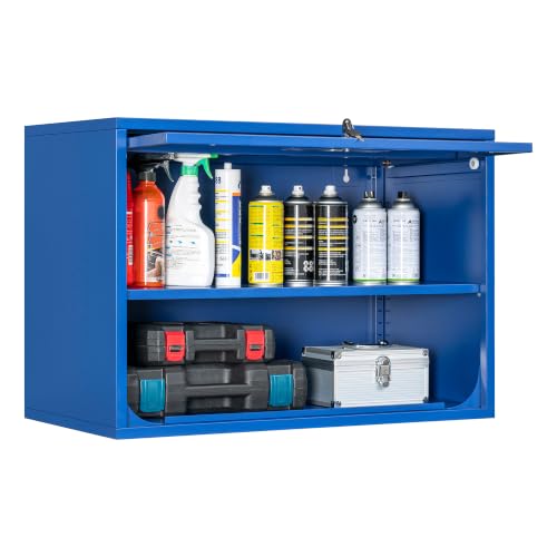 Fesbos Metal Storage Cabinet Blue Wall Cabinets with Shelf and Locking Door - Wall Mounted Storage Cabinet for Garage Warehouse Home Office - Assembly Required - color: Blue, size: 15.7"D x 31.5"W x 21.6"H