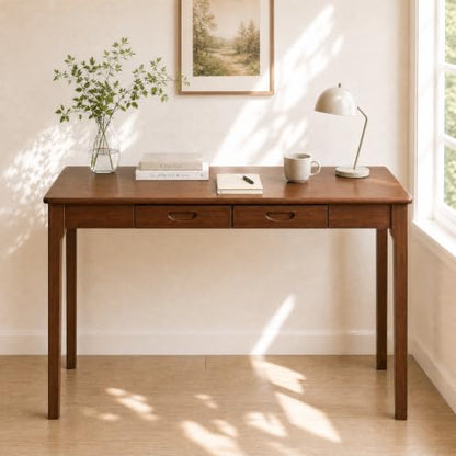 47" Solid Wood Desk with Drawers, Small Writing Desk & Wooden Computer Desk - size: 47inch