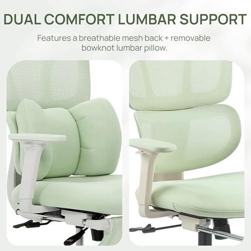 CabLady S1 High Back Ergonomic Mesh Office Chair with Footrest, 300 lbs | 115° Recline Lock, Adjust Seat Depth, 2D Arms, 3D Headrest, Detachable Lumbar Support, Breathable Mesh, BIFMA, Green - color: Butterfly Green