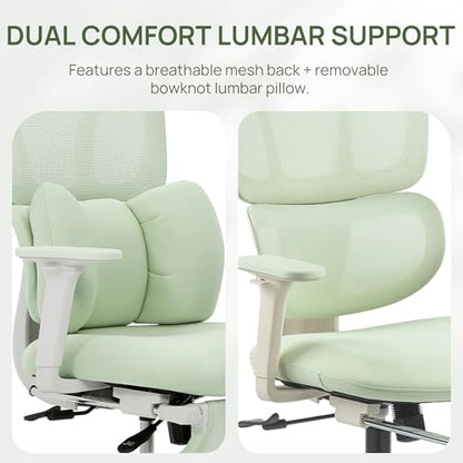 CabLady S1 High Back Ergonomic Mesh Office Chair with Footrest, 300 lbs | 115° Recline Lock, Adjust Seat Depth, 2D Arms, 3D Headrest, Detachable Lumbar Support, Breathable Mesh, BIFMA, Green - color: Butterfly Green