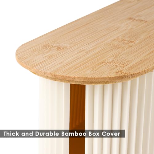 Cable Management Box with Solid Bamboo Cover, 12.6x5.4x4.4 inches, Beige