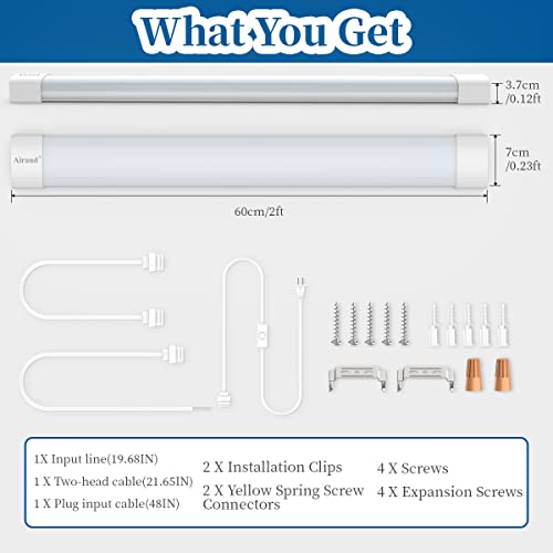 Airand Utility LED Shop Light Fixture 2FT with Plug, Linkable led Tube Light 5000K Under Cabinet Lighting,1800 LM LED Ceiling and Closet Light 18W, Corded Electric with ON/Off Switch - size: 2FT-1PCS