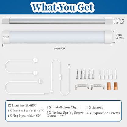 Airand Utility LED Shop Light Fixture 2FT with Plug, Linkable led Tube Light 5000K Under Cabinet Lighting,1800 LM LED Ceiling and Closet Light 18W, Corded Electric with ON/Off Switch - size: 2FT-1PCS