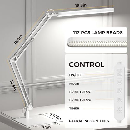 SKYLEO LED Desk Lamp with Slim Base - Adjustable Swing Arm Desk Light, Dimmable, Timer, Eye Protection, Memory Function, 1300LM, 12W, White - style: White swing arm with Base