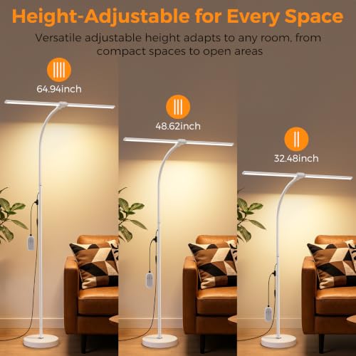 Dual-head LED Floor Lamp 20W 1400LM Adjustable Neck Bright Light White - color: White