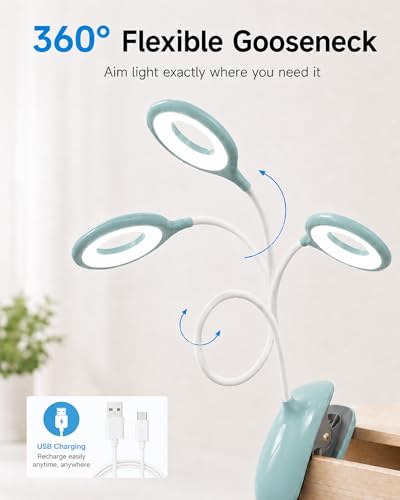 Rechargeable Clip On Reading Light for Bed Headboard, Touch Dimming