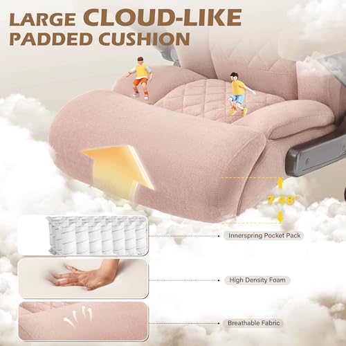 Fabric 700lbs Big and Tall Office Chair, Ergonomic Heavy Duty Executive Cloth Office Chair with 5D Flip Arms & Adjustable Lumbar Support & Dual Rubber Wheel, Large Thick Padded Extra Wide Seat, Pink - color: Pinkcloth