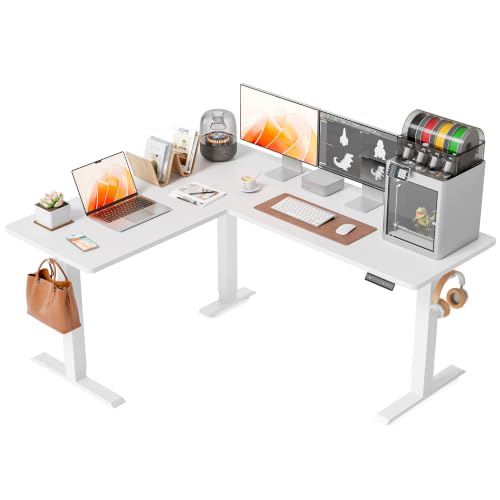 FEZIBO 63" x 55" L-Shaped Standing Desk - Adjustable Corner Desk L Shape, L-Shaped Adjustable Desk with Splice Board, L Shape Standing Desk, White - color: White, size: 63x55