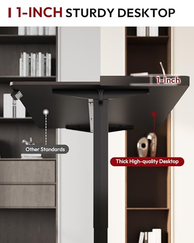 SANODESK One-Piece 1'' Thick Height Adjustable Standing Desk 48''x30'' - color: Black Frame+black Top, size: 48x30"