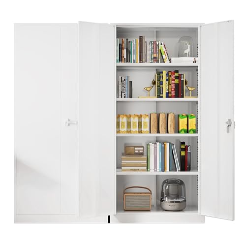 Greenvelly Metal Garage Storage Cabinet with Doors and Adjustable Shelves,72" Steel Lockable File Cabinet for Home Office,Garage,School(White,36" W x 18" D) - color: White, size: Large 72"