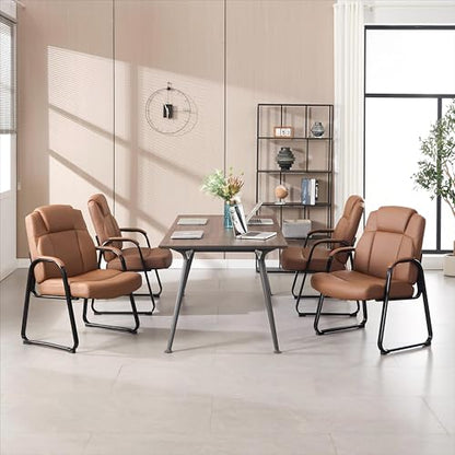 Okeysen Big & Tall Waiting Room Chairs Set of 10, PU Leather Reception Guest Chair with Padded Arm Rest, Office Desk Chair with Sled Base No Wheels, for Office Meeting, Conference Room, Lobby, 500lb - color: Brown, size: Set of 10