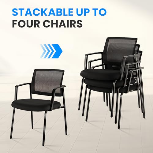 Simple Deluxe 2-Pack Armless Guest Chairs, Ergonomic Mesh Back & Padded Fabric Seat, Stackable Non-Wheeled Design for Office Waiting Rooms, Lobbies, Conferences & Home Desks - color: Black, size: 2 Pack Mesh Back