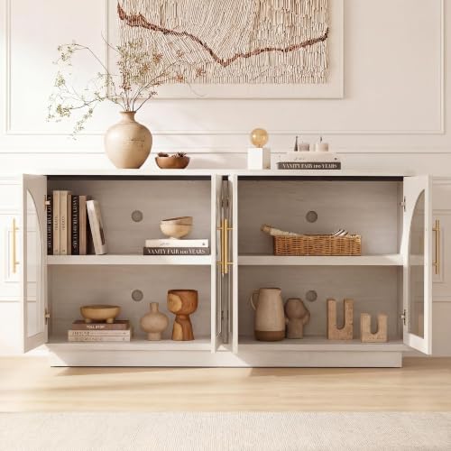 Fatmok 59" Arched Glass Sideboard Buffet Display Cabinet,White Oak - color: B-white Wood Grain