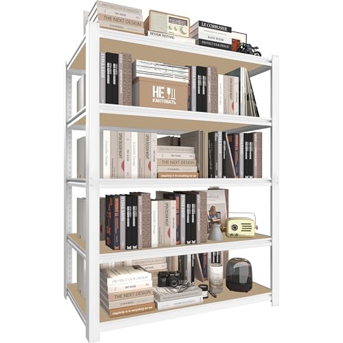 PrimeZone 35.4" W x 15.7" D x 72" H White Book Shelf, 5-Tier Bookcase | Modern Open Design, Adjustable Shelves, Standing Display Organizer for Books, Plants & Décor, Sturdy Double-layered Columns - size: 35.4" W x 15.7" D x 72" H