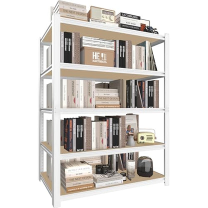 PrimeZone 35.4" W x 15.7" D x 72" H White Book Shelf, 5-Tier Bookcase | Modern Open Design, Adjustable Shelves, Standing Display Organizer for Books, Plants & Décor, Sturdy Double-layered Columns - size: 35.4" W x 15.7" D x 72" H