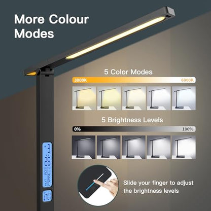 LAOPAO LED Desk Lamp with Wireless Charger: Desk Lamps for Home Office Bedroom, 5 Color Modes & Brightness Dimmable, 2 Night Light - color: Black2