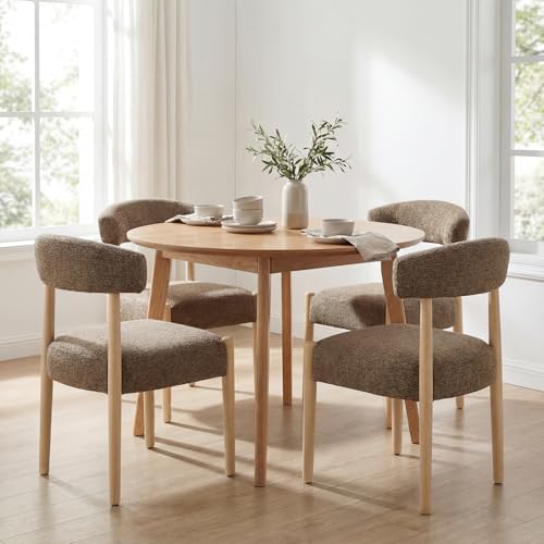 VKNOW Wooden Dining Chairs Set of 6 with Rubberwood Legs, Curved Backrest - color: Dark Brown, size: Set of 6
