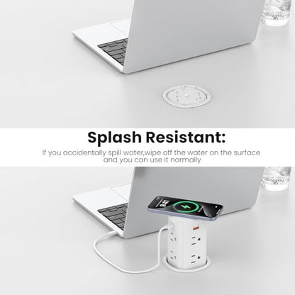 VILONG Pop Up Countertop Outlet with 15W Wireless Charger,4 USB/8 AC - color: White, size: 65W