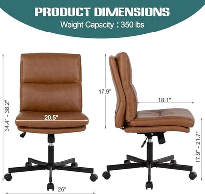 LUCKWIND Armless Office Desk Chair with Wheels, Mid-Back Criss Cross Swivel Task Chair, Height Adjustable Cushioned Vanity Chair, Double Padded PU-Leather Chairs for Home, Office & Bedroom (Brown) - color: Brown