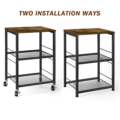 OYEAL Small Nightstand Industrial Square End Table with Storage Shelf Farmhouse Sofa Side Table for Small Spaces, Narrow Bedside Table for Living Room Bedroom, Stable Metal Frame, Rustic Brown - color: Rustic Brown