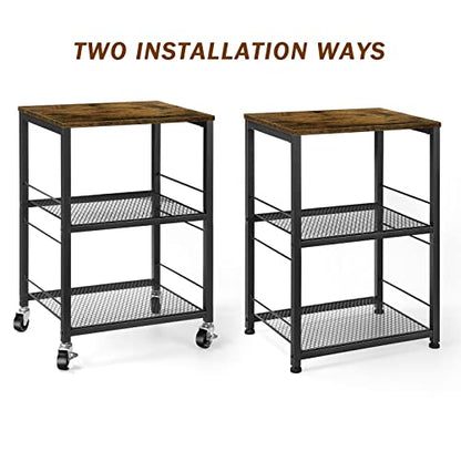 OYEAL Small Nightstand Industrial Square End Table with Storage Shelf Farmhouse Sofa Side Table for Small Spaces, Narrow Bedside Table for Living Room Bedroom, Stable Metal Frame, Rustic Brown - color: Rustic Brown