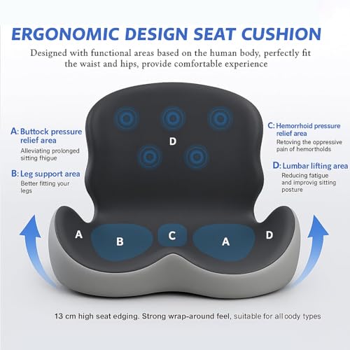 Ergonomic L-Shaped Memory Foam Seat Cushion with Lumbar Support, Designed to Help Relieve Tailbone, Coccyx & Lower Back Pain for Office,Truck, Car & Travel (Grey) - color: Grey