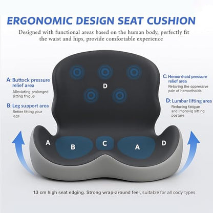 Ergonomic L-Shaped Memory Foam Seat Cushion with Lumbar Support, Designed to Help Relieve Tailbone, Coccyx & Lower Back Pain for Office,Truck, Car & Travel (Pure Gray) - color: Pure Gray