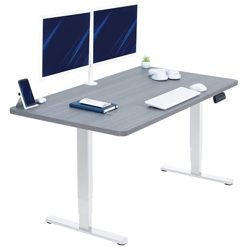 VIVO Dark Gray 55 x 28 in Standing Desk, DESK-KIT-2W55G | Electric, Dual Motor, Holds 220 lbs, Sit Stand, Height Adjustable, Solid One-Piece Table Top, Memory, 2B Series, White Frame - color: Dark Gray Top / White Frame, size: 55 x 28