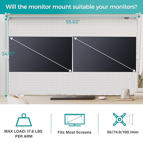 EUREKA ERGONOMIC Desk Pegboard Dual Monitor Stand 59x34 White - color: White, size: 59 inch