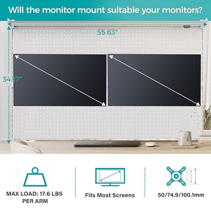 EUREKA ERGONOMIC Desk Pegboard Dual Monitor Stand 59x34 White - color: White, size: 59 inch