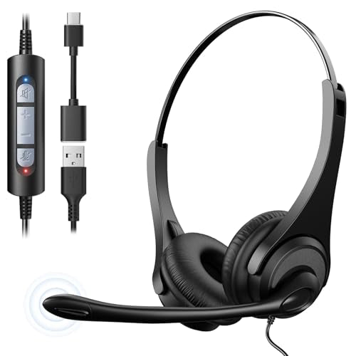 Voistek USB Headset with Noise Cancelling Mic,Wired Headphones for pc - color: Black