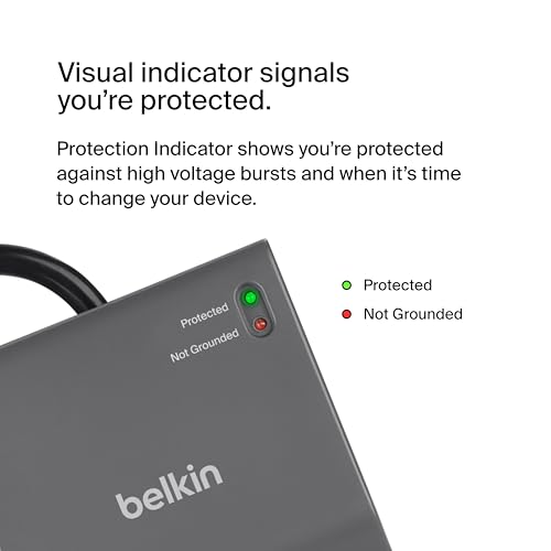 Belkin Power Strip Surge Protector with 8 Outlets, 6 ft Long Flat Plug Heavy Duty Extension Cord + Overload Protection for Home, Office, Travel, Compuer Desktop & Phone Charging Brick (3,550 Joules) - size: 3 Pack, style: 1 Pack