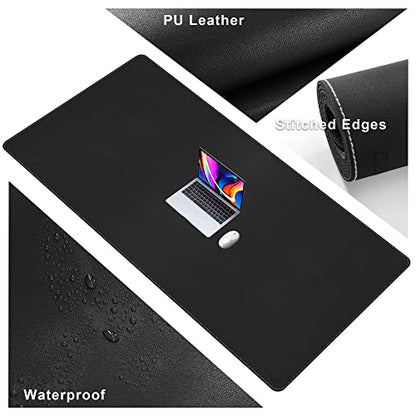 CENNBIE Leather Desk Mat, 63" x 31.4", Large Desk Pad Protector Black - color: Black, size: 31.4" x 63"