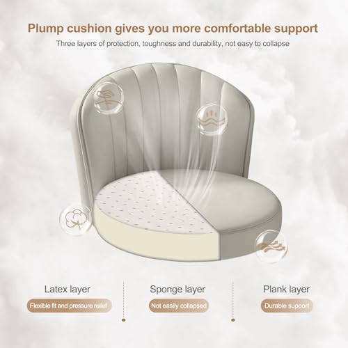 Small Round Rolling Desk Chair Armless Comfy Vanity Computer Chair with Low Backrest PU Leather Height Adjustable Swivel Work Spa Chair - color: Grey, style: Set of 1 with backrest
