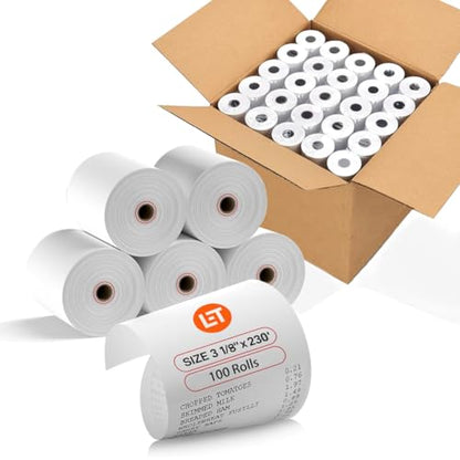 (100 Rolls) 3 1/8 x 230 Thermal Paper Receipt Rolls, Premium Quality Thermal Printer Paper, Thick Receipt Paper Rolls, Fits All POS Cash Registers, BPA Free - size: 100 Rolls, style: 3 1/8" 230
