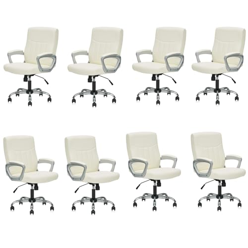 CLATINA Office Computer Desk Chair Executive Mid Back Ergonomic Managerial Chair with Lumbar Support Comfortable Adjustable PU Leather Home Office Chair Swivel, White 8PK - color: White, size: 8 Pack