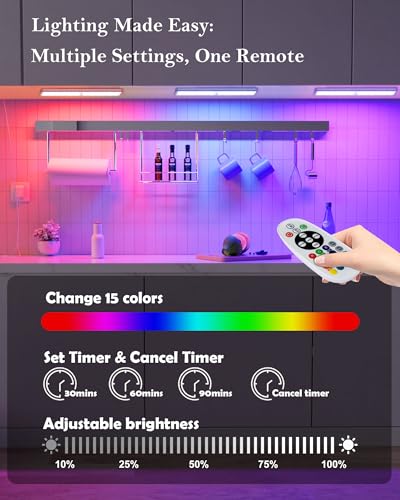 Under Cabinet Lighting Rechargeable 48-LED Wireless Under Cabinet Lights Remote, Kitchen Counter Lights Closet Lights RGB Perfect for Indoor Pantry Display Shelf 15 Color Changing(6 Packs) - color: RGB/6 Pack