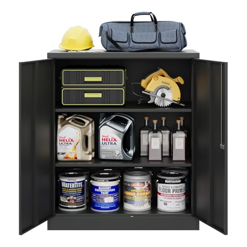 MIIIKO Lockable Storage Cabinet, Small Metal Garage Cabinet with Doors and Shelves, 35.4" Height Base Locker Cabinets 2 Doors - color: Black, style: 36"H