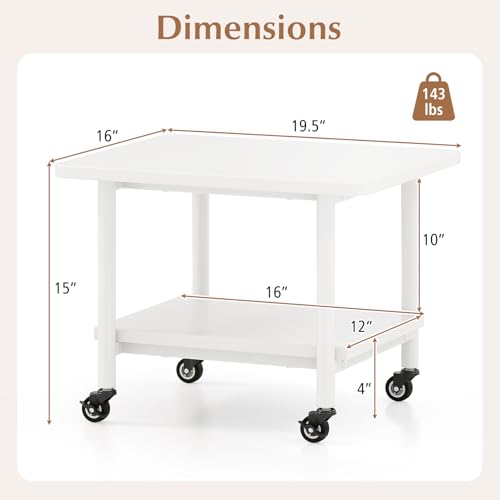 GOFLAME Under Desk Printer Stand, 2-Tier Mobile Printer Table with Storage Shelf, Metal Frame, Rolling Printer Cart Holder Storage Rack with Lockable Wheels for Home Office, White - color: White