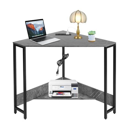 Corner Desk with Outlets and USB Ports, Small Space Saving Computer Desk, Modern Design with Excellent Load Bearing for Home Office