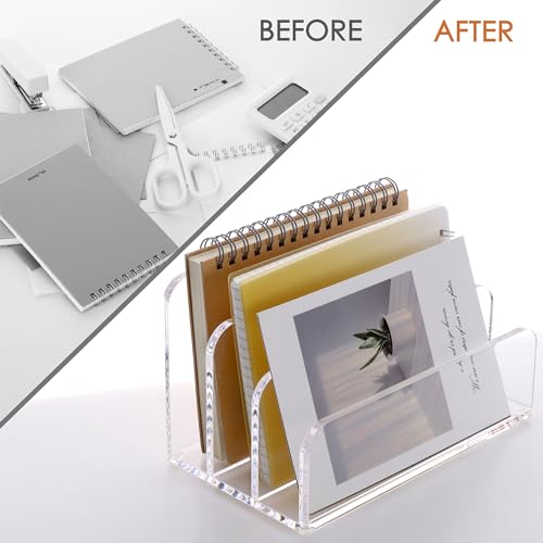 SANRUI Clear Acrylic Mail Organizer for Desk, Mail Holder 3-Slot - size: 3 Slots-Tiered