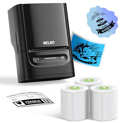 Nelko Label Maker Machine with Tape, PM220 Bluetooth Label Printer, 2 Inch Portable Thermal Printer for Small Business, Logo, Clothing, Sticker Printer for Phones & PC,with 3 Labels, Black - color: Black