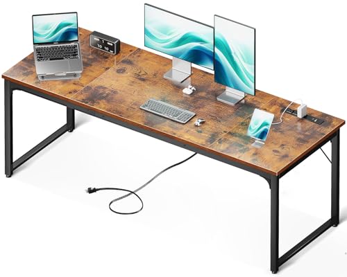 Coleshome 71 Inch Computer Desk with USB Ports, Large Office Desk, Long Study Student Writing Desk, Rustic Brown - color: Rustic Brown, size: 71 Inches