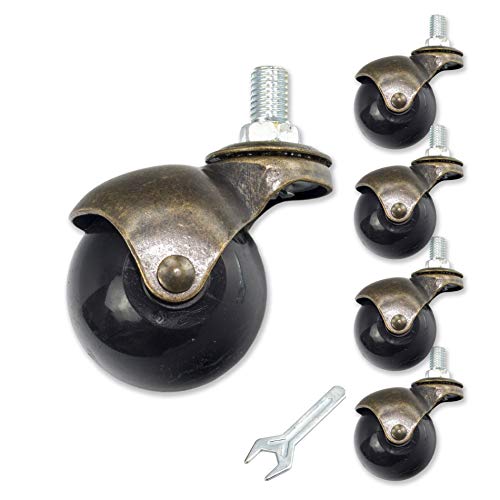 Set of 5 Vintage Bronze 2'' Ball Roller M8x15mm Screw Threaded Office Chair Wheel Casters Replacement Antique Retro Style Golden Copper Color